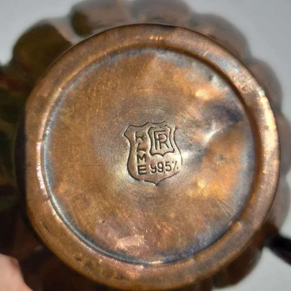 VTG Hammered Copper Vase Urn Double Handle Scalloped Rim Handmade 99.5% Boho MCM